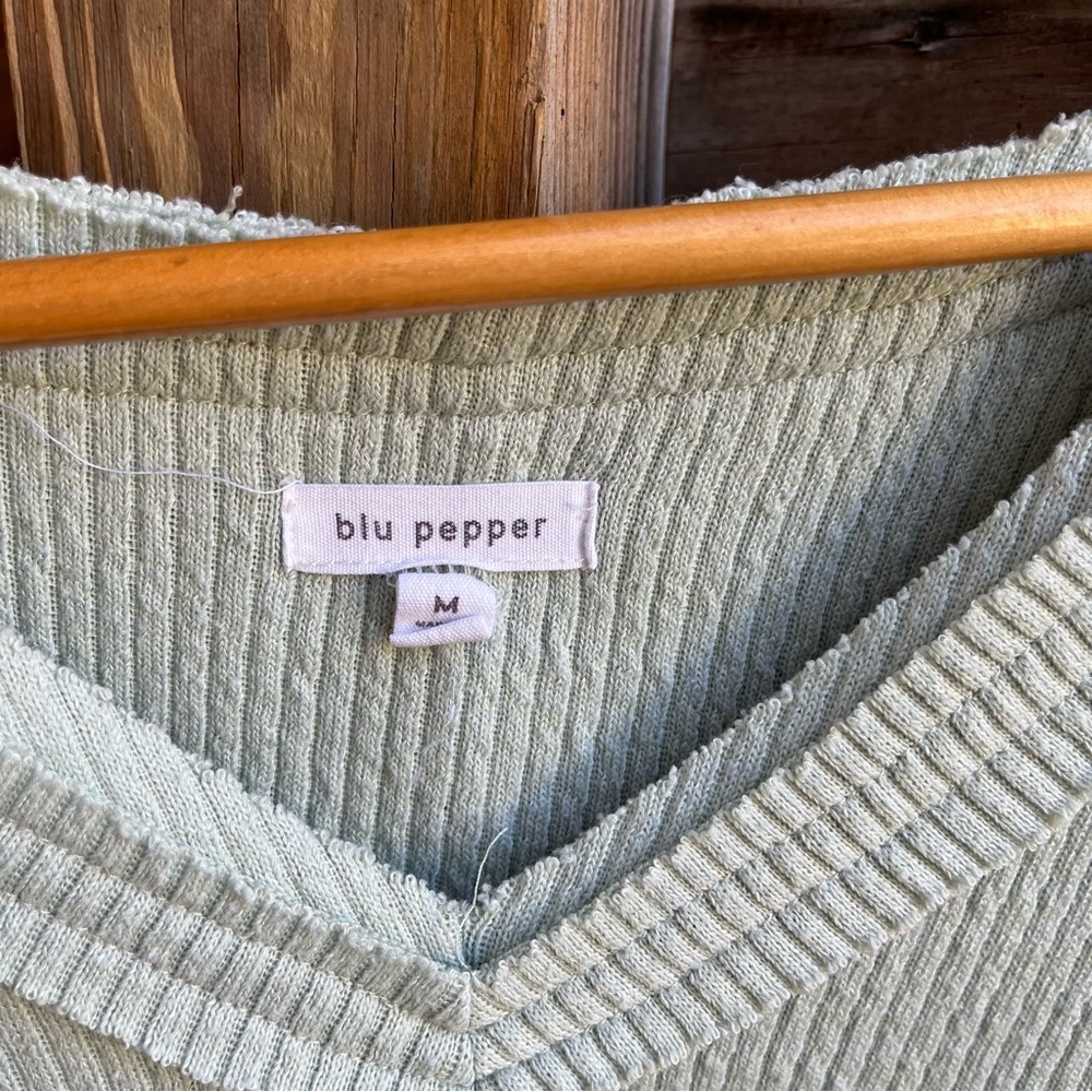 Blu Pepper Light Green V-Neck Sweater - Picture 2 of 3
